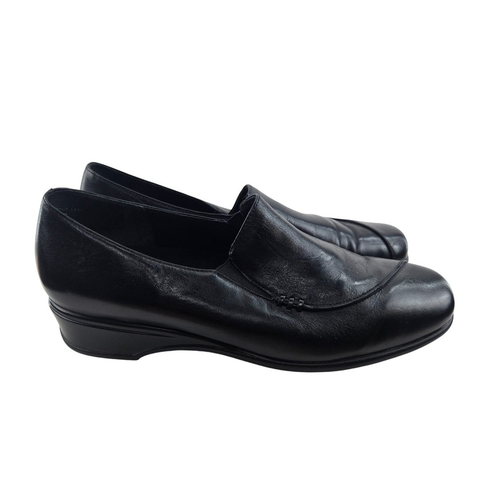Munro American Black‎ Leather Walking Wedge Loafers Womens 11.5 W M20578 Slip On